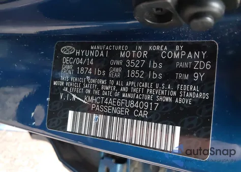 2015 Hyundai Accent Gls from USA, damaged, VIN KMHCT4AE6FU840917